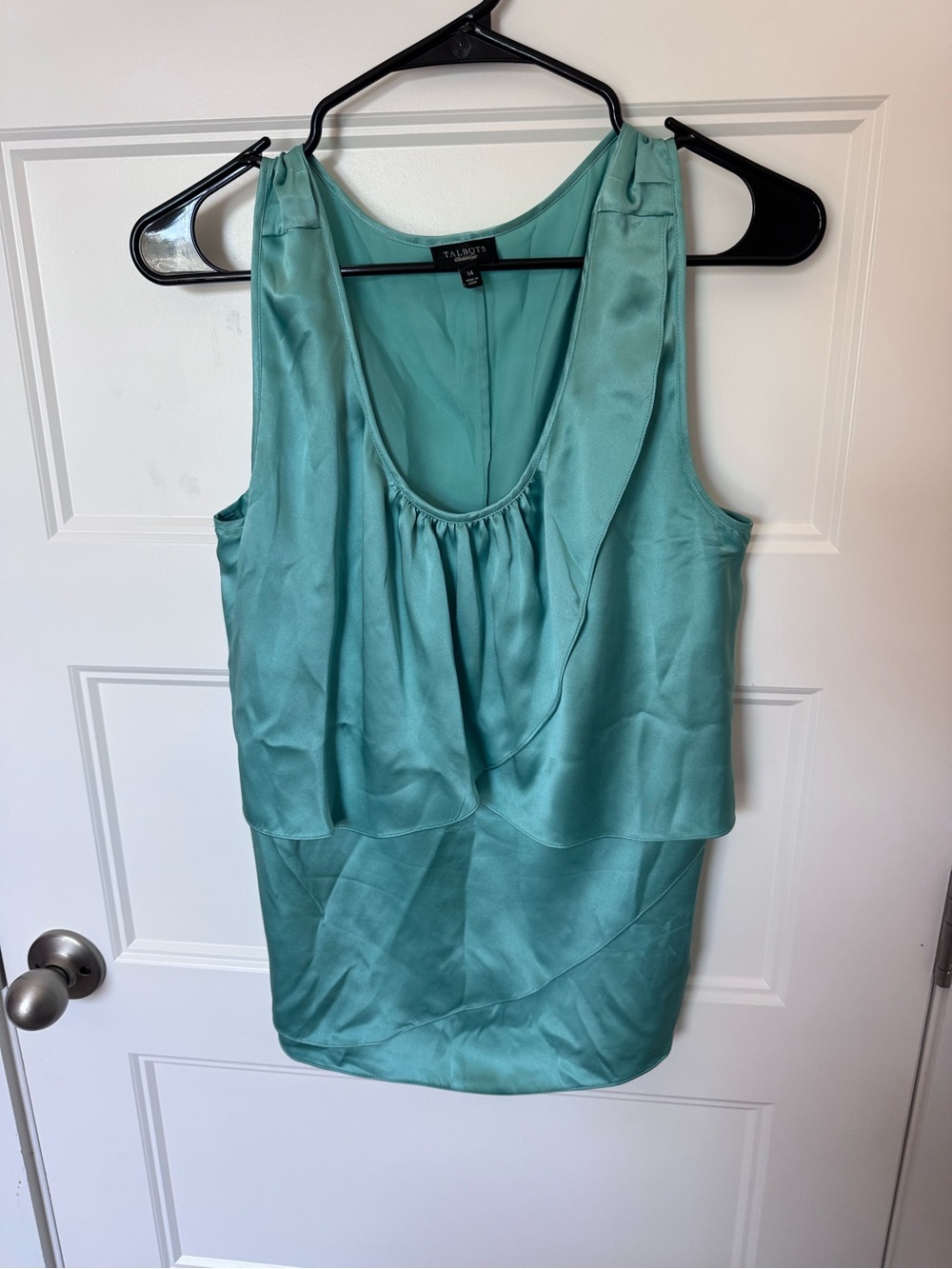 Talbots Teal 100% silk Sleeveless Draped Shell